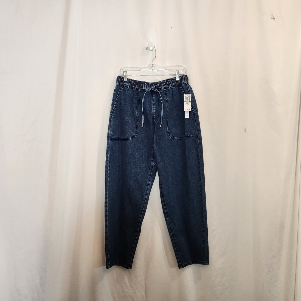 TINSELTOWN Blue Dark Wash Hi-Rise Drawstring Denim Pull On Pant Junior L NEW